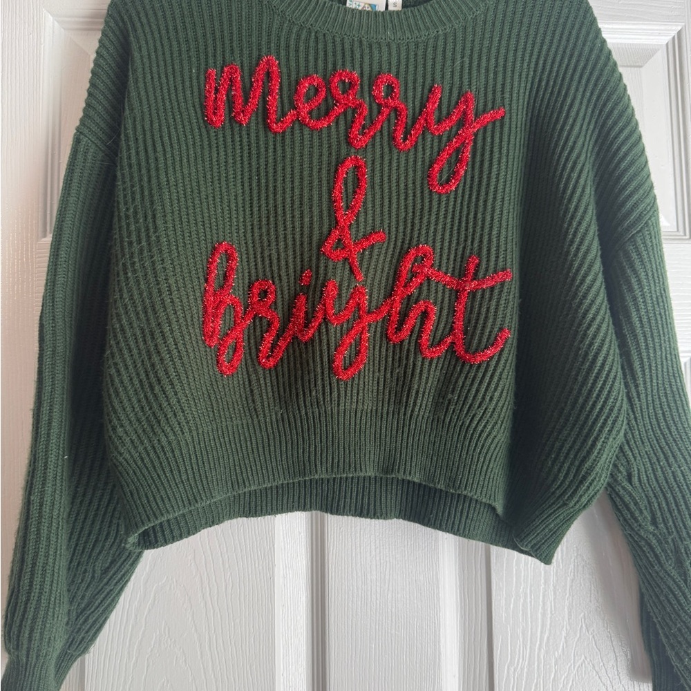 QUEEN OF SPARKLES Green Sweater with Red Script